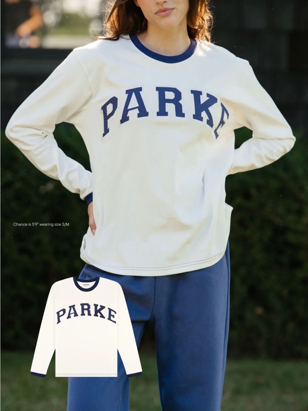 Parke Crewneck Long Sleeve Tee - Cream/Navy